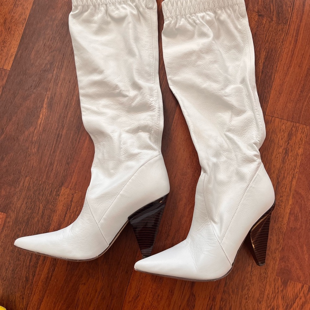 Sigerson Morrison White Leather Knee-High Slouch Boots